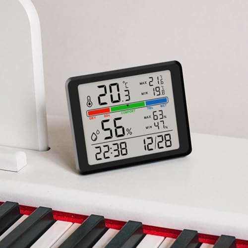 Digitaler LCD-Wecker, elektronischer Alarm mit Feuchtigkeits- und Temperaturanzeige, Schreibtisch-Magnetuhr, mit weicher Hintergrundbeleuchtung (schwarz) von ZYWUOY