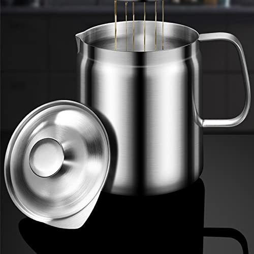 Edelstahl-Ölsieb, großes Fassungsvermögen, Fettbehälter mit feinem Netzsieb zur Aufbewahrung von Fetten und Speiseöl von ZYWUOY