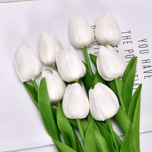 Eleganter 2 x künstlicher Tulpenstrauß für Hochzeit und Heimdekoration, lebensechte Blumen (weiß) von ZYWUOY