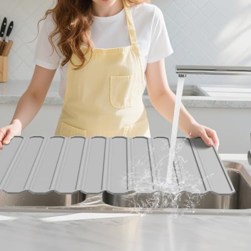 Faltbare Silikon-Abtropfmatte, rutschfeste Abtropfmatte, Abtropfmatte für Geschirr, Spüle, Geschirrgestell, Arbeitsplatte, 40 x 60 cm (grau) von ZYWUOY