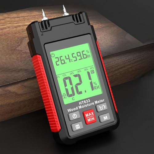 Feuchtigkeitsmesser, digitaler Feuchtigkeitsmesser für Holz und verschiedene Materialien, mit abnehmbarer Sonde und farbkodiertem LCD-Bildschirm mit Hintergrundbeleuchtung von ZYWUOY