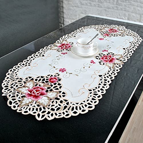 Platzdeckchen aus französischer Spitze, Retro, exquisite Blumenstickerei, ovale Spitzendeckchen, Untersetzer, kleine Tischdecke für Heimdekoration von ZYWUOY