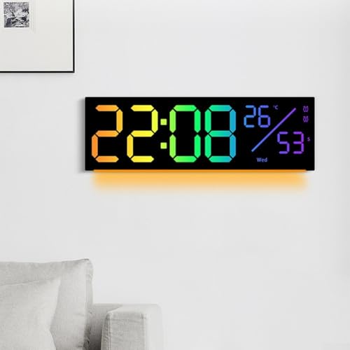 Große digitale LED-Wanduhr, Farbwechsel, LED-Wanduhr, Dual-Alarm-Einstellungen, mit Datum, Temperatur, Wochentag-Anzeige (weiß) von ZYWUOY