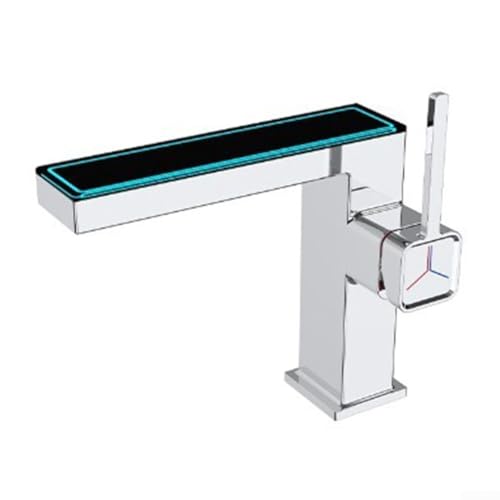 High Tech Digitaler Wasserhahn für Waschbecken mit LED-Leuchten zur Anzeige der Wassertemperatur (Silber) von ZYWUOY