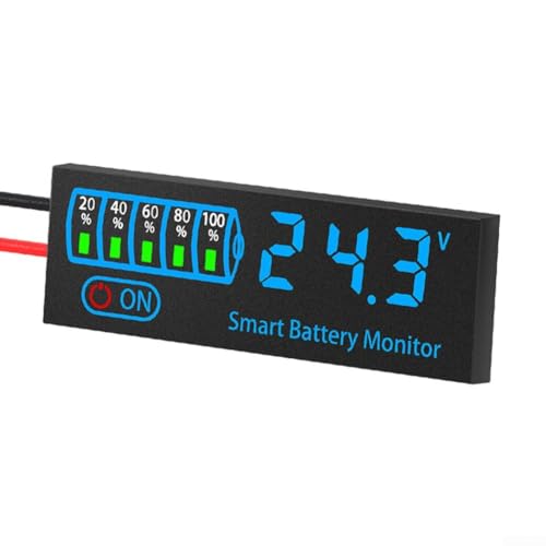 LED-Anzeige für Batteriespannung mit Alarmfunktion, kompatibel mit Lithium- und Säure-Batterien (blau) von ZYWUOY