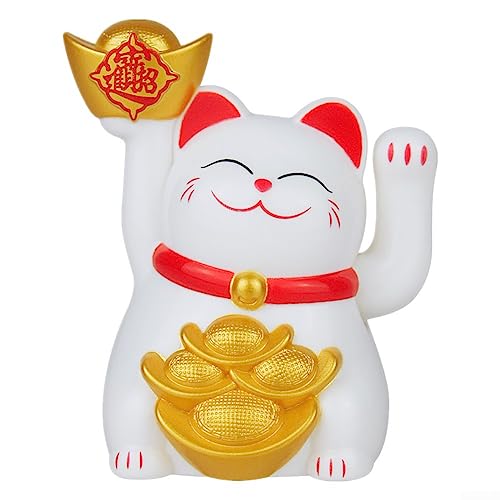 Lucky Cat Waving, 5,1 cm, solarbetrieben, automatisch, winkend, Glückskatze, Autokassette, Ornament, Shop, Feng Shui, Katze, Weiß von ZYWUOY