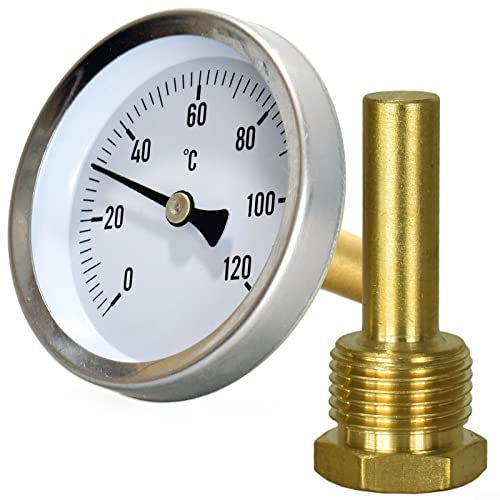 Metallthermometer Heißwasserrohrthermometer 0-120°C Skala Temperatur Heizung Bimetall-Thermometer Ø63mm für Heißwasserleitungen und Heizkörper für Heizsysteme und Boiler von ZYWUOY