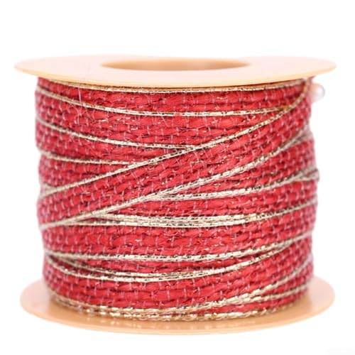 Natürliches Juteband aus Sackleinen, Rolle 10 m, mit Spitze für Party, Feier, Hochzeitsdekoration, Bastelprojekte und Verpackungsband (rot) von ZYWUOY