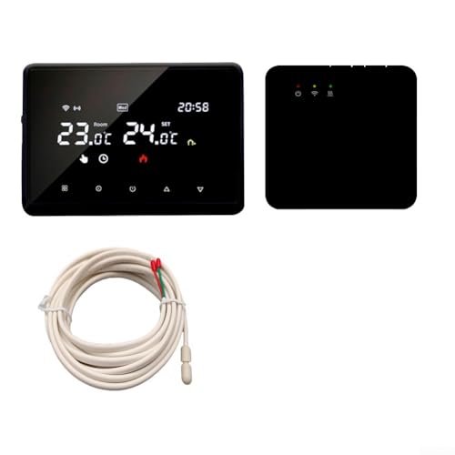 Programmierbares WLAN-Smart-Thermostat, Temperaturregler mit RF-Empfänger, Sprach-App-Steuerung, Kindersicherung, für Komfort zu Hause (schwarz + Sensor) von ZYWUOY