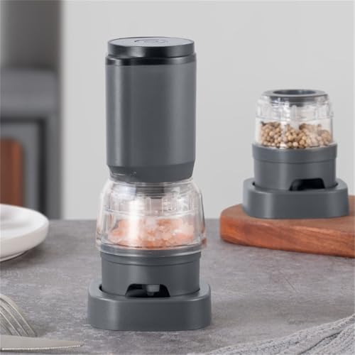 Salz- und Pfeffermühle, wiederaufladbar, über USB aufladbar, elektrische Pfeffermühle mit einstellbarer Grobheitskontrolle, 1300 mAh, für Küche (grau) von ZYWUOY