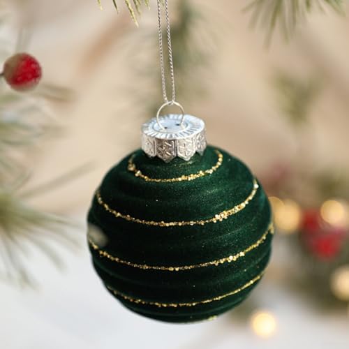 Samt-Weihnachtsbaumkugeln, zum Aufhängen, beflockt, elegant, bruchsicher, für Weihnachtsbaum, Party, Grün, 9 Stück Samt-Weihnachtsbaumkugeln, zum Aufhängen, beflockt, elegant, bruchsicher, für Weihnachtsbaum, Party, Grün, 9 Stück von ZYWUOY