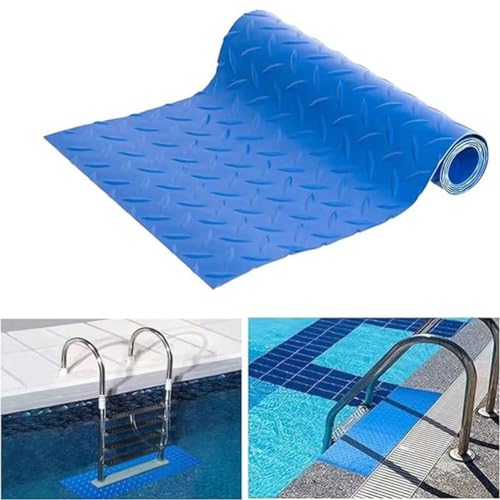 Schwimmbadleitermatte, PVC-Schutzmatte, rutschfeste Pool-Stufenmatte mit Textur, blaue Pool-Stufenmatte für oberirdische Pools, Auskleidung und Treppen (60 x 23 cm) von ZYWUOY
