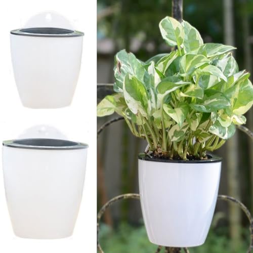 Selbstwässernder Kunststoff-Blumentopf für vielbeschäftigte Gärtner und Reisende, Wandmontage, Design (110#weiß) von ZYWUOY