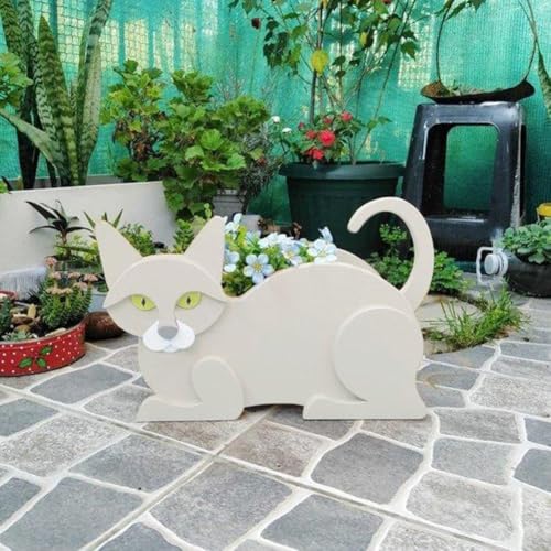 Siamkatzen-Blumentopf aus Kunstharz, lustige und funktionale Ergänzung für Ihr Haus oder Ihren Garten (weiße Katze) von ZYWUOY
