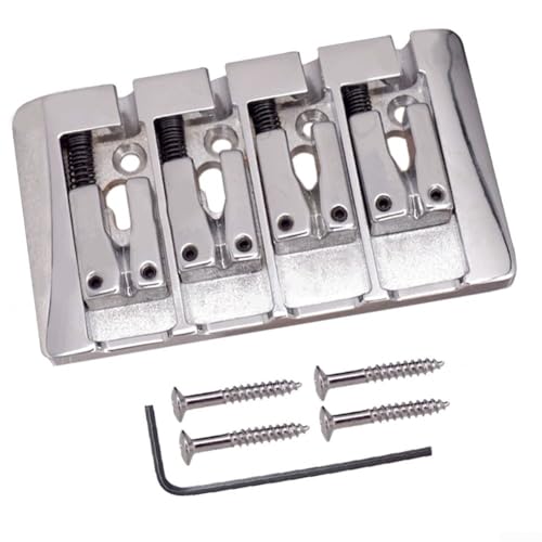 Silver Black Bass Bridge, Fixed, 4 String L Shape, String through, Adjustable Saddles (Silver) von ZYWUOY