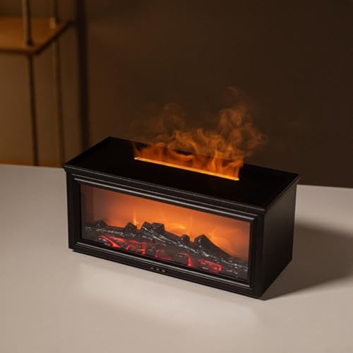 Simulation 3D-Kamin Flamme Aroma Diffuser, Home Fernbedienung Luftbefeuchter, mit Timer, 7 Farben Beleuchtung, für Zuhause, Büro (schwarz) von ZYWUOY