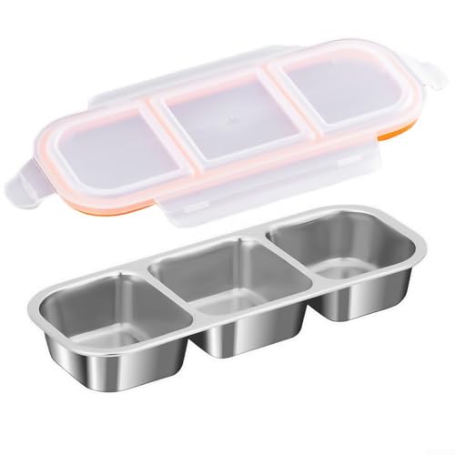 Snackbox aus Edelstahl, wiederverwendbar, klein, Snack-Behälter mit Deckel, 3 Fächer, Lunchboxen für Obst, Nüsse (3 Fächer) von ZYWUOY