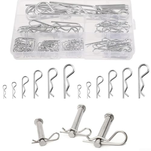 Splinte, Splinte, Sortiment, Metallstifte, R-Typ, Splinte, Wellenriegel, Verriegelungsstift, Split-Klemme für Traktor, LKW, Autos, 125 Stück von ZYWUOY