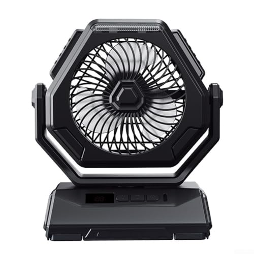Tragbarer Campingventilator mit 6000 mAh Akku, automatischer Oszillation und anpassbarer Beleuchtung für Abenteuer (schwarz) von ZYWUOY