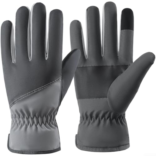 WoFor Men Winter-Thermo-Skihandschuhe mit Touchscreen-Fähigkeit, wasserdichtes, winddichtes Material und rutschfester Griff zum Skifahren, Radfahren und Reiten (grau) von ZYWUOY