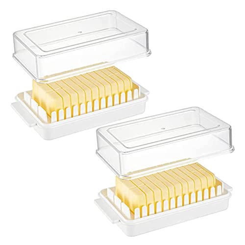 ZYWUOY 2 Stück Butterdose mit Deckel, 2 in 1 Kunststoff Butterhalter mit Schneidschlitz, Kühlschrank Käse Butter Aufbewahrungsbox Geeignet für Küche von ZYWUOY