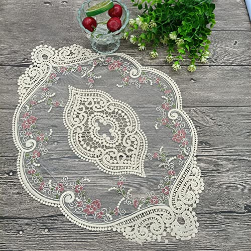 Rose bestickte Tischläufer/Tischdeckchen, 2 Stück Weihnachten Tischdecke Spitze runde Tischdecke mit Rose Stickerei - 31 x 44 cm Hochzeit Party Abendessen Dekor von ZYWUOY