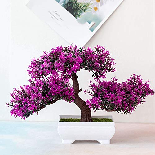 Bonsai Kunstpflanze Künstlicher Bonsai-Baum - Japanische Bonsai Naturgetreue Kunstpflanze Künstlicher Bonsai - Plastik Kunstpflanze für Büro/Fensterbank/Hof Tischdeko Büro Deko-Rosenrot von ZYWUOY