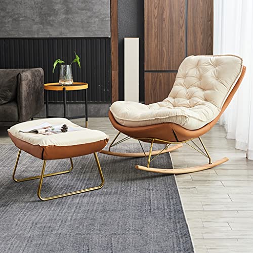 ZYWWW Schaukelsessel aus der Mitte des Jahrhunderts, mit Fußstütze mit moderner Wippe, mit neigbarem Kissen, Liegestuhl, einfach zu montieren, Schaukelstuhl für faules Wohnzimmer von ZYWWW