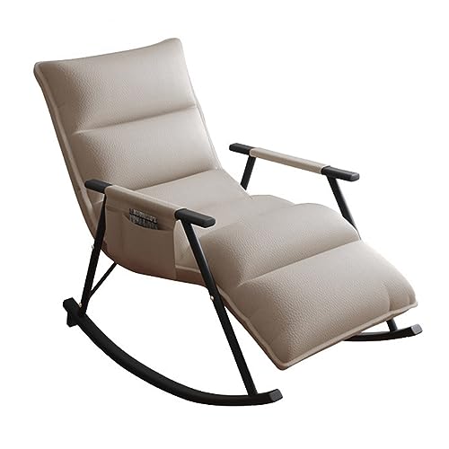 ZYWWW Schaukelstuhl, Leder-Liegestühle mit Verstellbarer Rückenlehne und Fußstütze, ergonomischer Lounge-Stuhl, gepolsterter Schaukelstuhl, moderner Stuhl für Wohnzimmer, Aufbewahrungstasche/helle von ZYWWW