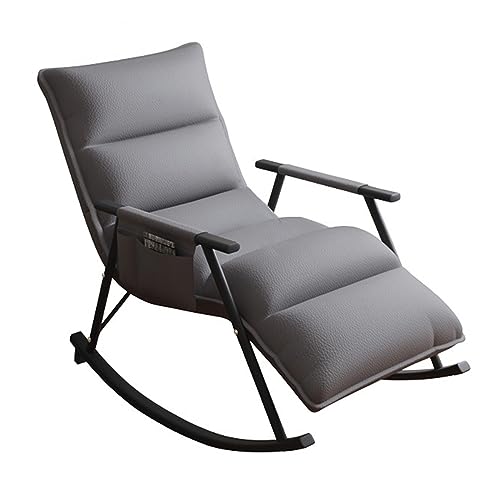 ZYWWW Schaukelstuhl, Leder-Liegestühle mit Verstellbarer Rückenlehne und Fußstütze, ergonomischer Lounge-Stuhl, gepolsterter Schaukelstuhl, moderner Stuhl für Wohnzimmer, Aufbewahrungstasche/grau/ von ZYWWW