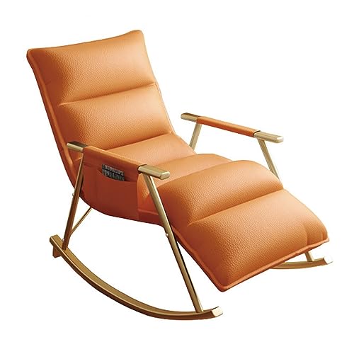 ZYWWW Schaukelstuhl, Leder-Liegestühle mit Verstellbarer Rückenlehne und Fußstütze, ergonomischer Lounge-Stuhl, gepolsterter Schaukelstuhl, moderner Stuhl für Wohnzimmer, Aufbewahrungstasche/Orang von ZYWWW