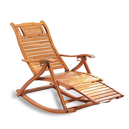 ZYWWW Schaukelstuhl, zusammenklappbarer Schaukelstuhl mit Armlehnen und Rückenlehne, Verstellbarer Bambus-Relax-Liegestuhl für Wohnzimmer, Terrasse und Terrasse (Holz A) von ZYWWW
