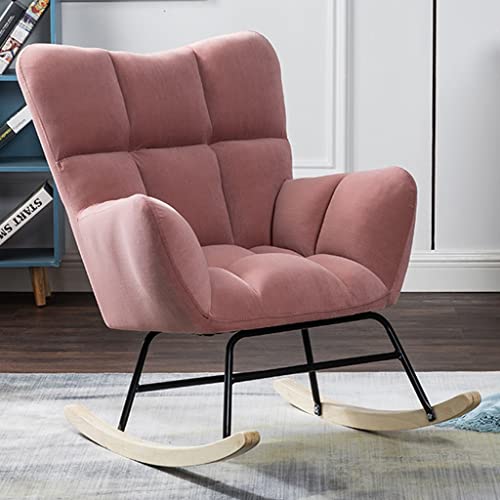 ZYWWW Schaukelstuhl 29,5 x 21,6 Zoll 32,2 Zoll, moderner gepolsterter Schaukelstuhl aus Metall, mit hoher Rückenlehne, einfacher Schaukelstuhl für Balkon einfach (Farbe: Rosa, Größe: 75 cm x 55 cm) von ZYWWW