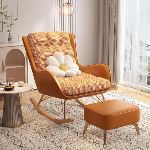 ZYWWW Schaukelstuhl Glider Chair Moderner Schaukelstuhl Schaukelstühle mit hoher Rückenlehne und Armlehnen, Schaukelsessel für Wohnzimmer, Schlafzimmer (Farbe: Orange) von ZYWWW