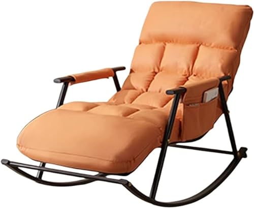ZYWWW Schaukelstuhl Schaukelstuhl Glider Rocker Chair Wohnzimmer-Lounge-Stuhl mit Aufbewahrungstasche, Stahlrahmen, weichem Kissen Schlafzimmer-Schaukelstuhl (Farbe: Orange) von ZYWWW