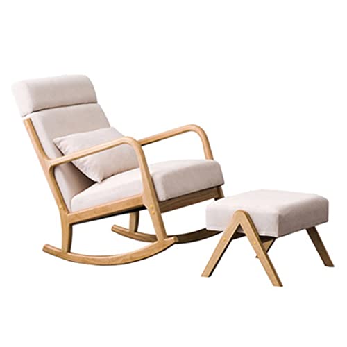 ZYWWW Schaukelstuhl aus Massivholz mit Fußstütze, Wippe aus modernem Stoff, einfacher Schaukelstuhl für Balkon, Einzelstuhl, Liegestuhl mit Kopfstütze, Beistellstuhl von B von ZYWWW