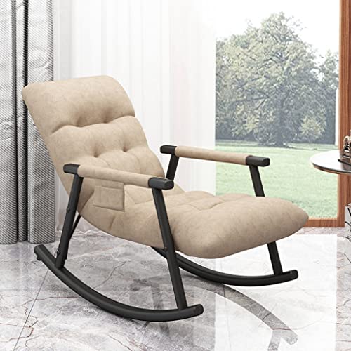 ZYWWW Schaukelstuhl aus Stoff, Liegestuhl aus Metall, Schaukelarmlehne mit Kissen für Wohnzimmer, Schlafzimmer, Balkon (Farbe: Beige, Größe: 96 x 59 x 83 cm) von ZYWWW