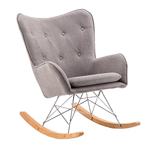 ZYWWW Schaukelstuhl aus modernem Stoff aus der Mitte des Jahrhunderts, Ruhestuhl aus Massivholz, faule Rückenlehne, bequemer Schaukelstuhl, Massivholzsockel (Farbe: Grau, Ta ZYWWW Schaukelstuhl aus modernem Stoff aus der Mitte des Jahrhunderts, Ruhestuhl aus Massivholz, faule Rückenlehne, bequemer Schaukelstuhl, Massivholzsockel (Farbe: Grau, Ta von ZYWWW