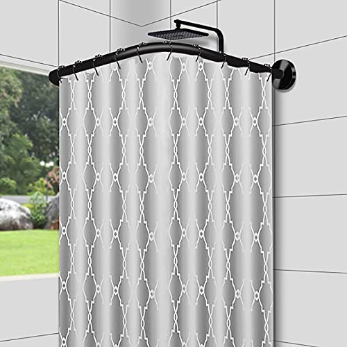 Duschstange Ohne Bohren Schwarz L-Form Duschvorhanghalterungen Gebogen L Form Badewanne Edelstahl Multifunktionale Stretch Gardinenstange70 to 95cm x 70 to 95cm von ZYXBH