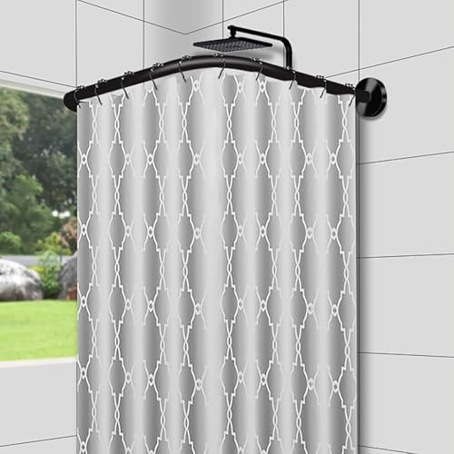 Duschstange Ohne Bohren Schwarz L-Form Duschvorhanghalterungen Gebogen L Form Badewanne Edelstahl Multifunktionale Stretch Gardinenstange70 to 95cm x 90 to 130cm von ZYXBH