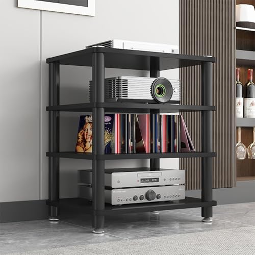 ZYXQQJ 1/2/3/4-lagiger HiFi-Audioschrank Audio Rack HiFi Regal Medienständer Aus Edelstahl Mit Füßen Stereo Komponenten-Rack(Black,4 Tier/60x40x70cm) von ZYXQQJ
