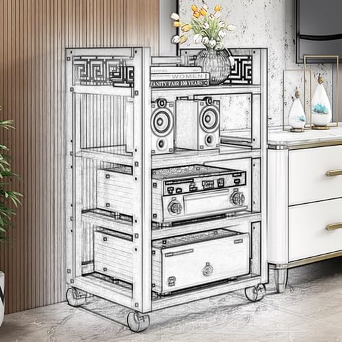 ZYXQQJ Audio-Rack HiFi Regal 2/3/4/5-stufiger Audio- Und Video-Medienständer Mit Rollen Stereo-Komponenten-Rack CD-Player-Organizer-Regal(White Maple,4 Tier) von ZYXQQJ
