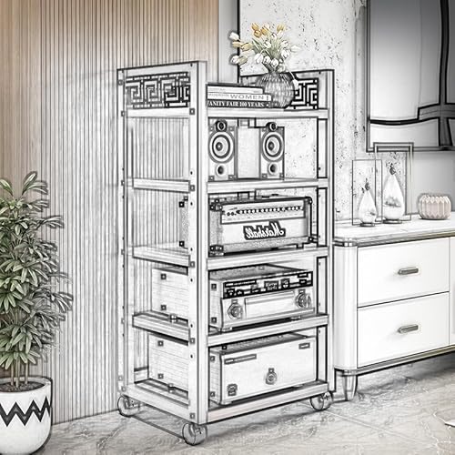 ZYXQQJ Audio-Rack HiFi Regal 2/3/4/5-stufiger Audio- Und Video-Medienständer Mit Rollen Stereo-Komponenten-Rack CD-Player-Organizer-Regal(White Maple,5 Tier) von ZYXQQJ