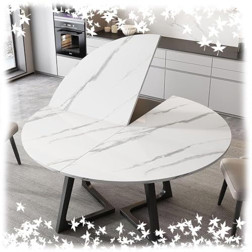 ZYXQQJ Große Runde Holztischplatte Faltbare Tischplatte 120 Bis 180 cm Durchmesser Arbeitsplatte Platzsparend Holzplatte Keine Beine Temporäre Tischplatten(White Marble,180cm/70in) von ZYXQQJ