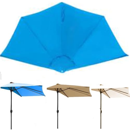 ZYXQQJ Halber Sonnenschirm Ersatzdach 2.7m 5 Streben Halbrund Sonnenschirm Ersatzbezug Terrassenschirm Ersatz Baldachin Für Strand, Markt, Garten(Blue) von ZYXQQJ