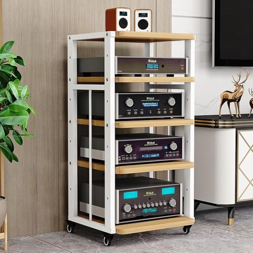 ZYXQQJ HiFi Regal Router Schrank Audio Rack Phonoschrank Verstellbare Regale Stereo Komponenten-Rack Für Wohnzimmer, Spielzimmer, Musikstudio(Light Walnut,5 Tier) von ZYXQQJ