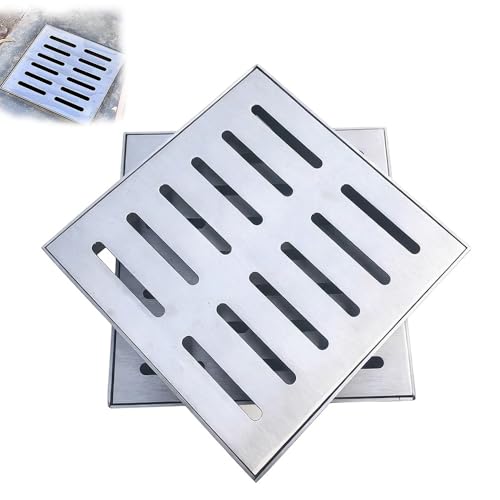 ZYXQQJ Quadratische Ablaufabdeckung Aus Edelstahl Robuster Abwasserrost 20/25/30/35cm Entwässerungssystem Für Terrasse Rasen Garten(10x10x2cm/3.9x3.9x0.8") von ZYXQQJ