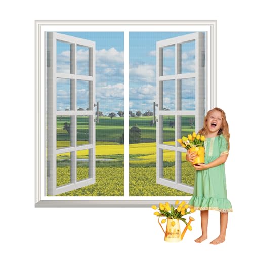ZYXYMY Fliegengitter Fenster Magnet,Fliegengitter Fenster,Fliegengitter Balkontür,Insektenschutz Magnet Fliegenvorhang,mit Heavy Duty Mesh,Selbstbausatz Automatisches Schließen,105x120cm,Weiß von ZYXYMY
