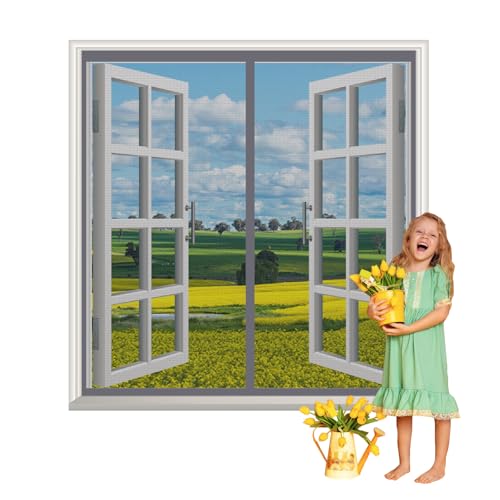ZYXYMY Fliegengitter Fenster Magnet,Fliegengitter Fenster,Fliegengitter Balkontür,Insektenschutz Magnet Fliegenvorhang,mit Heavy Duty Mesh,Selbstbausatz Automatisches Schließen,60x50cm,Grau von ZYXYMY