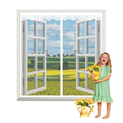 ZYXYMY Fliegengitter Fenster Magnet,Fliegengitter Fenster,Fliegengitter Balkontür,Insektenschutz Magnet Fliegenvorhang,mit Heavy Duty Mesh,Selbstbausatz Automatisches Schließen,90x100cm,Weiß von ZYXYMY